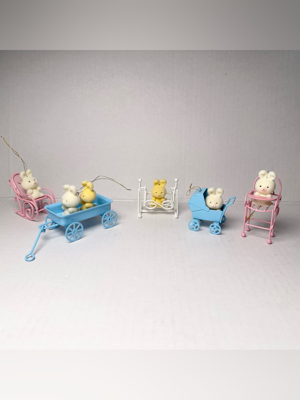 Avon Spring Gift Collection 5 Bunnies Rocker Wagon Cradle Carriage High Chair